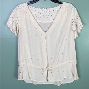 Lucky Brand Peasant Polka Dot Short Sleeve Blouse